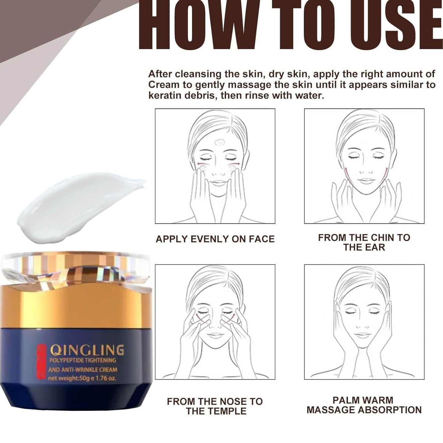 JINMAO Qingling Face Cream, Qingling Wrinkle Removal Cream, Quinglin Polypeptide Tightening and Anti-Wrinkle Moisturizer, Face & Neck & Eye Lotion 3-In-1 (1)