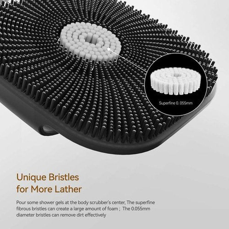 Silicone Body Scrubber for Men, Friendly Shower Body Scrubber for Sensitive Skin, Silicone Loofah Body Scrubber for Showering with Richer Foam Bristles and Anti-Slippery Handle, Black