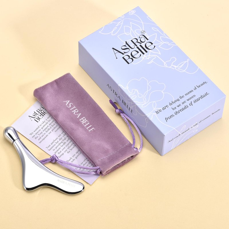 ASTRA BELLE 3-in-1 Facial Sculpting Gua Sha, Eye Roller for Puffy Eyes, Cream Applicator for Lift, and Contour | Facial Massage, Used for Face, Under Eyes, Neck, and Jaw with Travel Pouch or Case