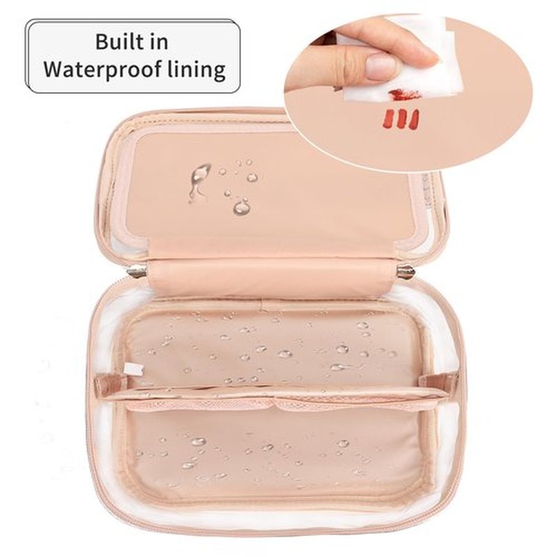OCHEAL Clear Makeup Bags,Portable Cosmetic Bag Travel Makeup Organizer case Make Up Bag for Women and Girls Cosmetics Toiletries Brushes Slots and Divider-Clear Rose Gold