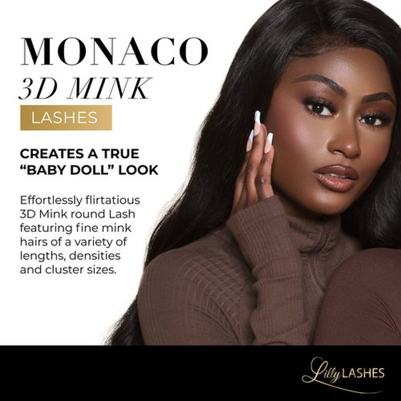 Lilly Lashes Monaco 3D Mink Lashes - Mink Eyelashes, The Original Lilly Lash, Wispy Lashes Natural Look, Reusable Eyelashes up to 25x, Fluffy Eyelashes, Strip Lashes - Lash Glue not Included
