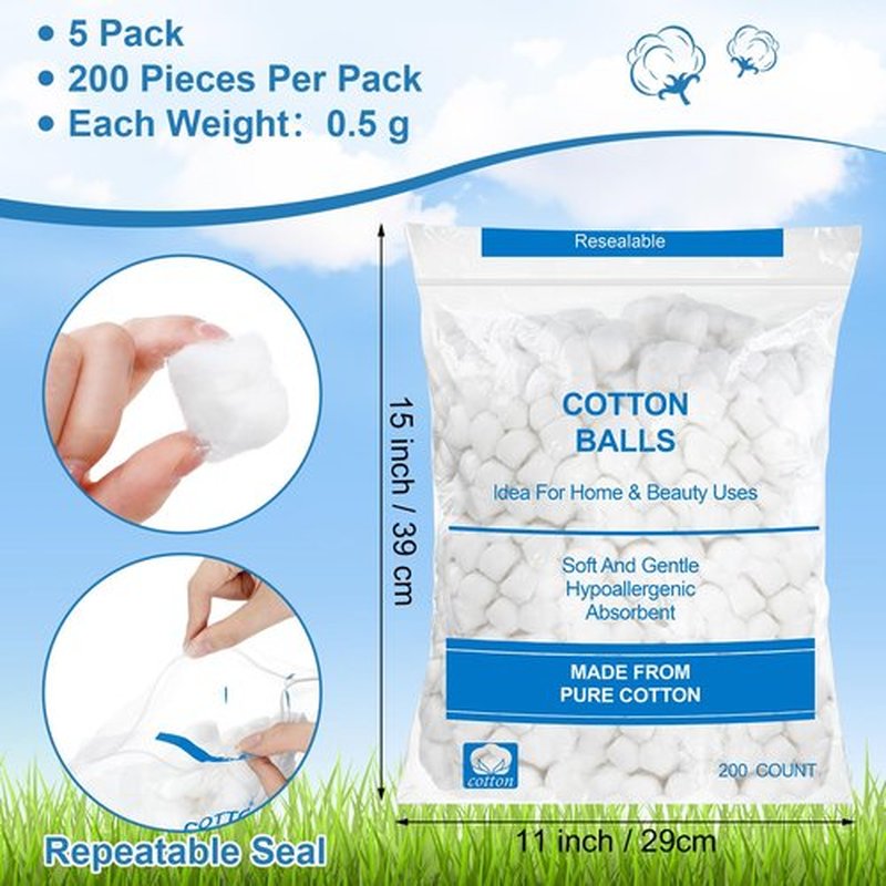Heigble 1000 Pcs Soft Cotton Ball Bulk Organic Medium Cotton Ball Absorbent Multipurpose Pure Cotton Ball for Nail Polish Remover Makeup Removal First Aid Face Crafting Cleaning Skin Applying Lotion