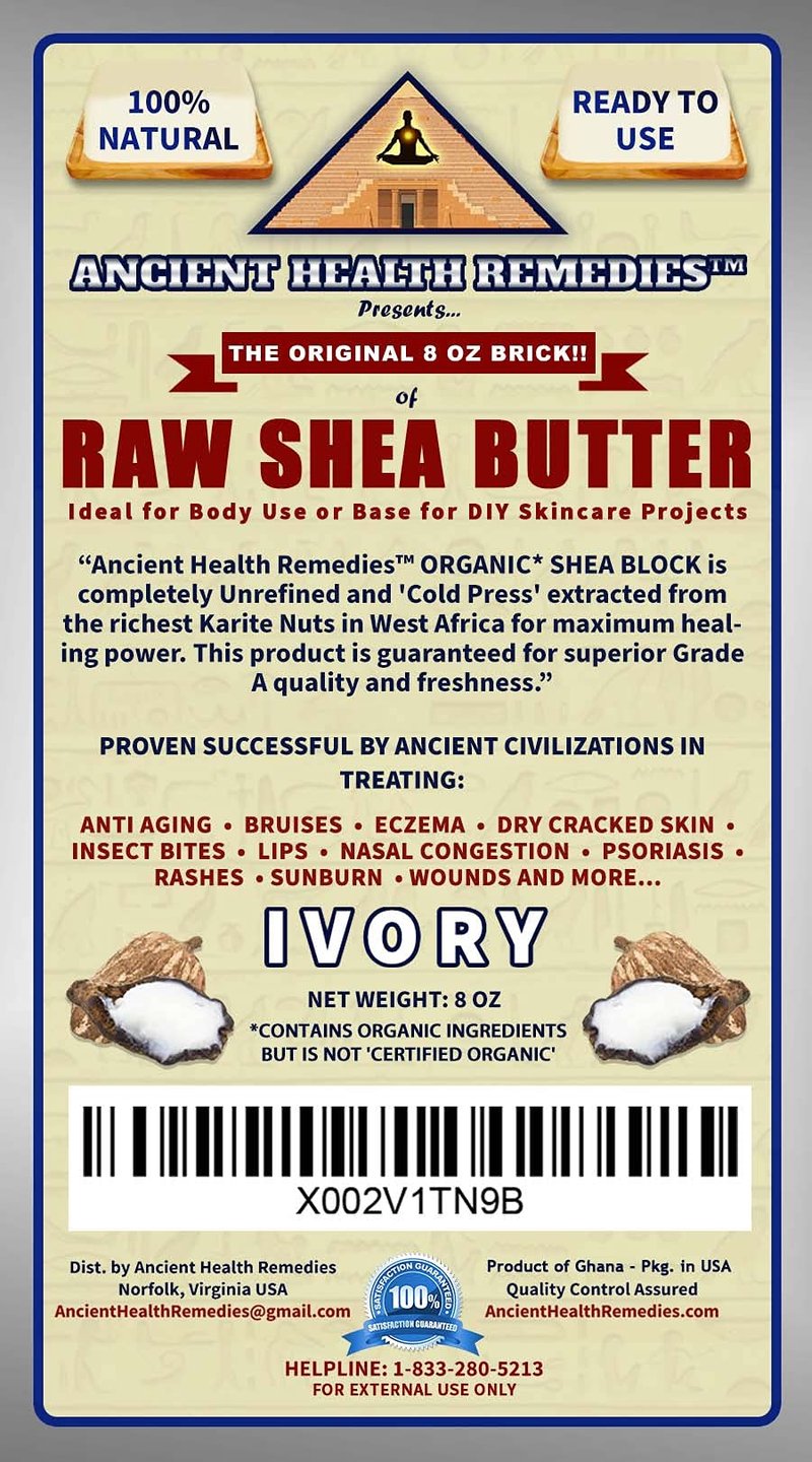 ANCIENT HEALTH REMEDIES Organic Unrefined Raw AFRICAN IVORY WHITE SHEA BUTTER BLOCKS/JAR Bulk Size Grade A for Anti Aging Dry Skin Base for DIY Body Butter, Beauty