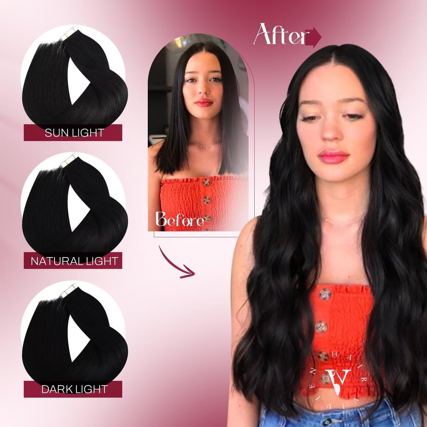 Vivien Black Tape in Hair Extensions Human Hair Jet Black Human Hair Extensions Tape in 12 Inch Remy Fashion Hair Tape in Human Hair Extensions Straight 20pcs 30G