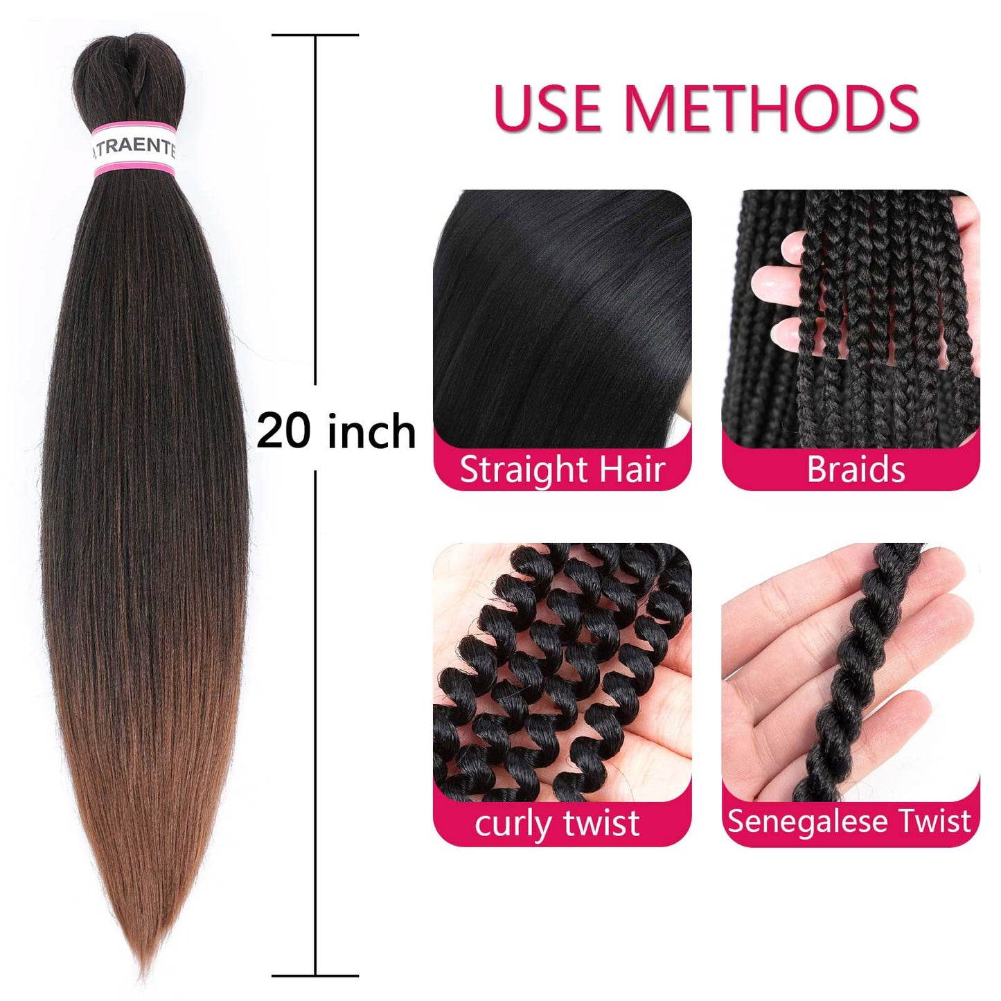 Braiding Hair Pre Stretched 20 Inch 8 Packs Brown Ombre Braiding Hair For Women Knotless Box Braids Hair Extension Yaki Texture Hot Water Setting Variety Styles Braiding Hair(20" T1B/30#)