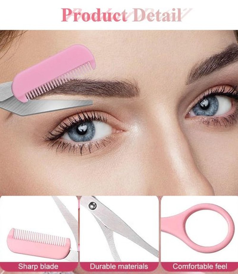 Eyebrow Scissors with Comb and Eyebrow Razor Eyebrow Trimmer for Women Men eye Brow Scissors Non-Slip Eyebrow Cutter Eye Brow Shaper Trimming Scissors Makeup Tool (Pink+White)