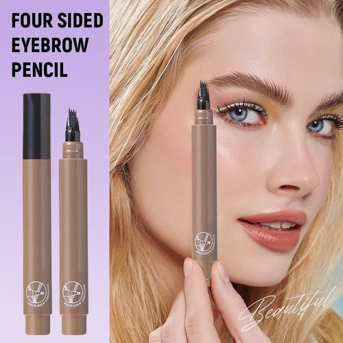 Microblading Eyebrow Pen, 2024 New Magic Eyebrow Pencil with 4 Fork Tip, Natural Brows Eyebrow Pen, Waterproof Fine Stroke Brow Pencil (Gray)