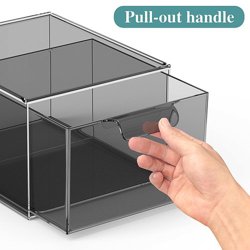 SpaceHacks 2 Pack Stackable Makeup Organizer and Storage, Acrylic Organizers,Clear Plastic Storage Drawer with Pull-Out Handles for Vanity, Undersink, Kitchen Cabinets, Pantry, Black