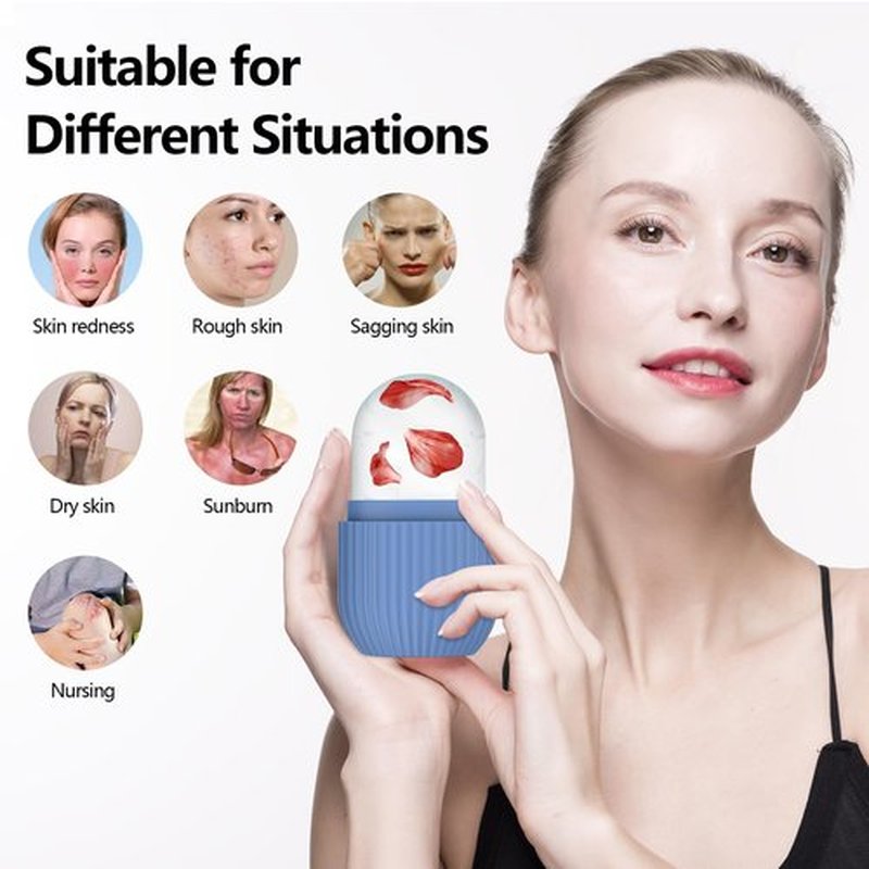 2pcs Ice Roller for Face and Eye, Silicone Ice Facial Roller Ice Holder, Face Ice Mold Skin Care, Face Icers Reusable Ice Cube Roller for Shrink Pores Anti Wrinkle Reduce Puffiness, Pink Blue