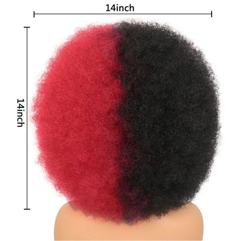 Wallden Hair Short Afro Wigs for Women Glueless Wear and Go Wig Half Black Half Red Synthetic Wig Natural Looking Heat Resistant Fiber Wig for Cosplay Costume Party Halloween Use(Black and Red)