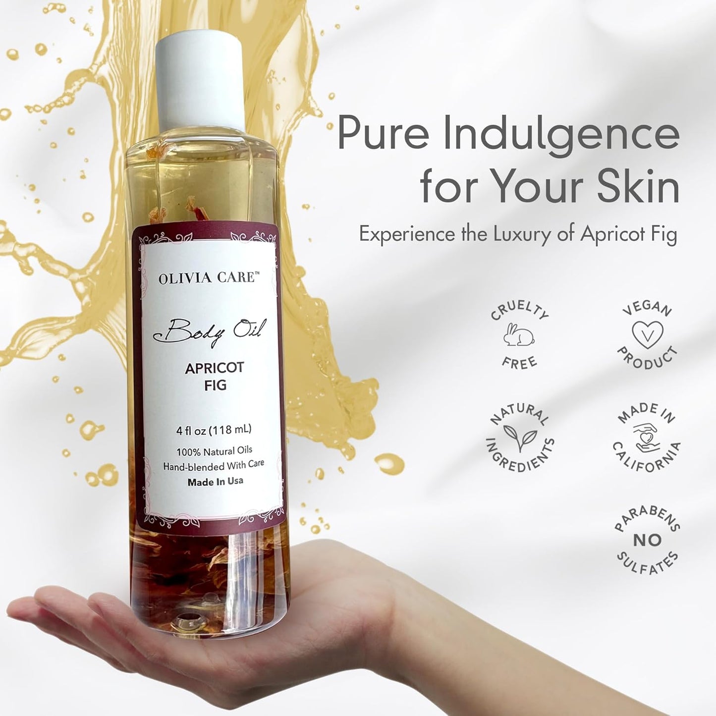 Olivia Care 3 Pack Body Oils: Apricot Fig, French Rose, Jasmine Gardenia - Natural Perfume Oils For Women & After Bath Oils Body Moisturizers, Rich in Vitamin E, K, & Omega (3 Scents)