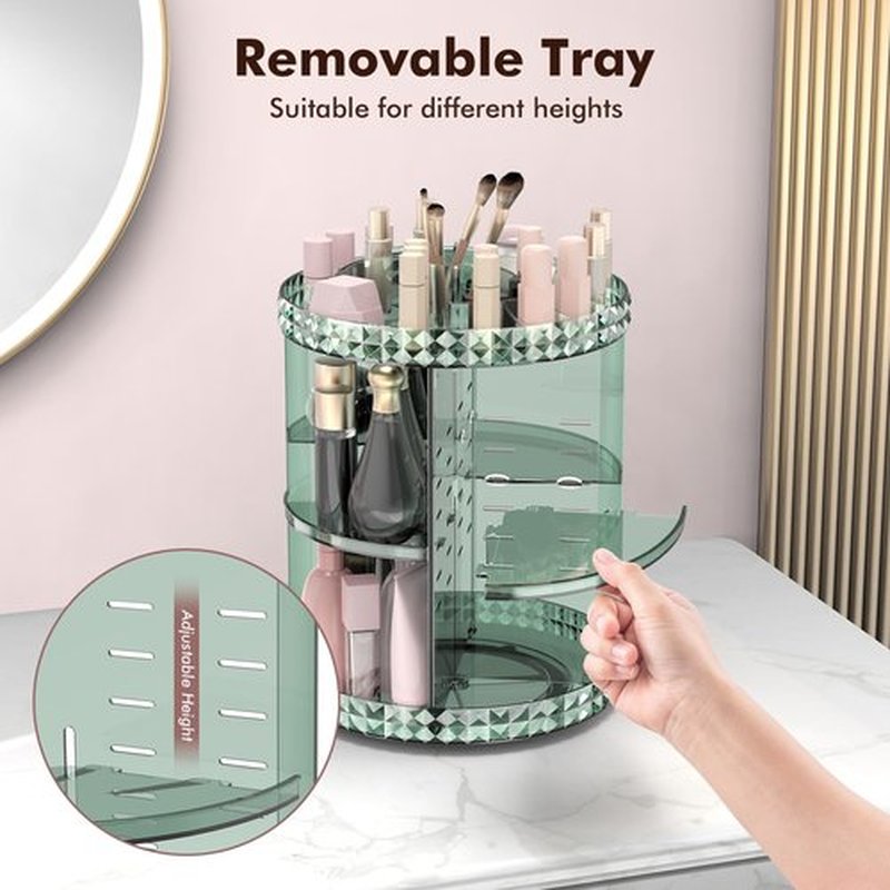 Rosoenvi Rotating Makeup Organizer, 360° Spinning Skincare Organizers, Adjustable Layer Cosmetic Storage Lazy Susan Makeup Organizers for Dresser Bathroom, Medium, Green