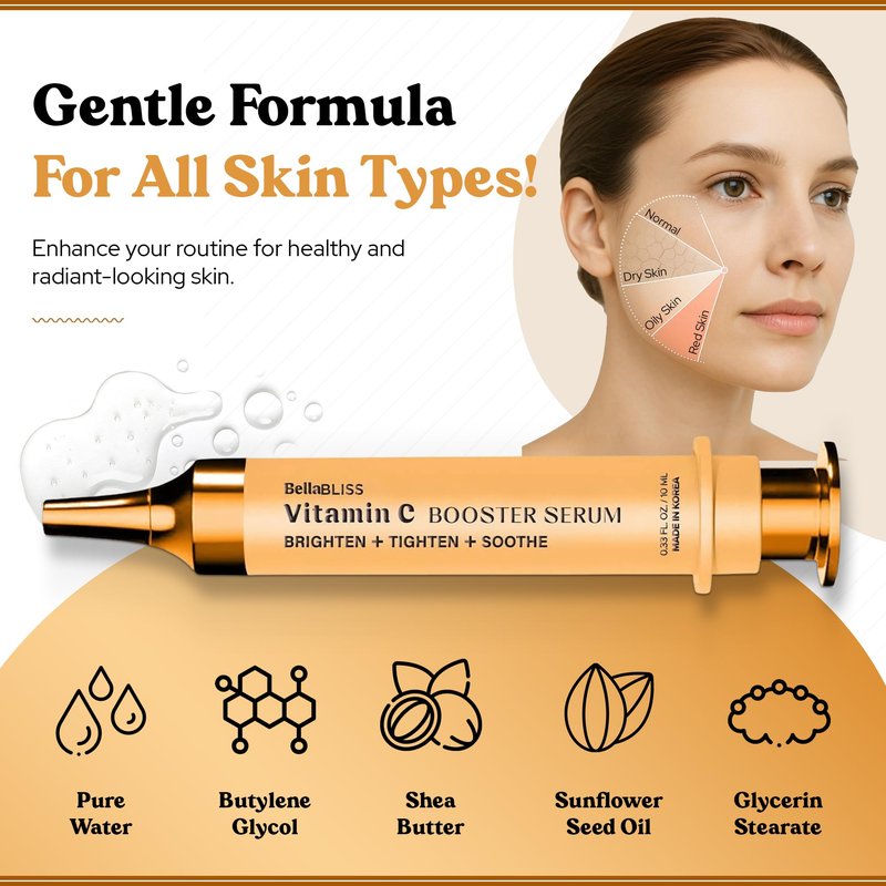 BellaBLISS 24K Gold Vitamin C Eye Serum ā Lightweight Under Eye Treatment for Puffiness, Fine Lines & Soothing ā Hydrating Formula with Glycerin ā Made in Korea ā 0.33 fl oz / 10 ml ā Pack of 1