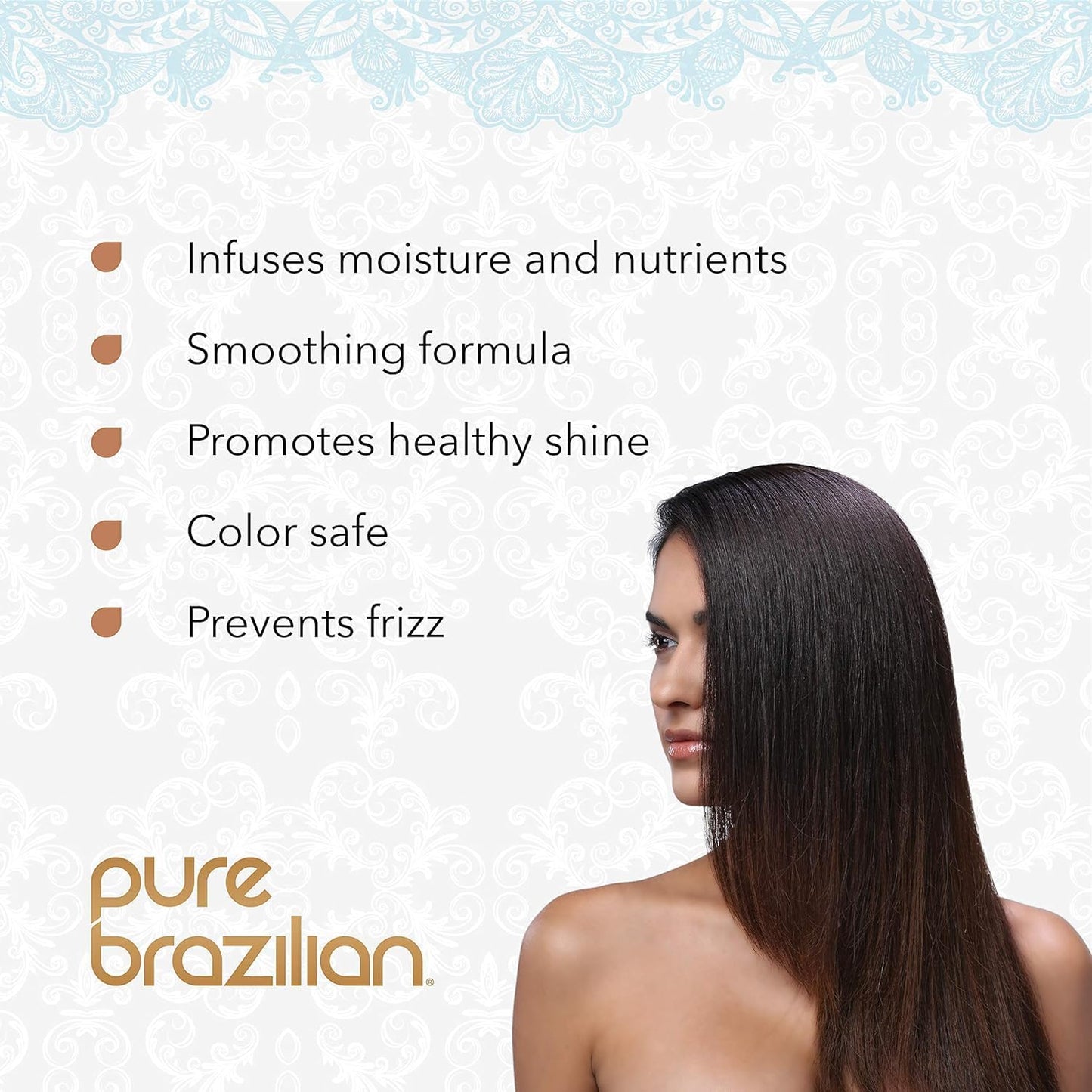 Pure Brazilian Anti-Frizz Daily Conditioner with Keratin & Acai, Smoothing & Strengthening for Shinier, Frizz-Free Hair, 13.5 Oz