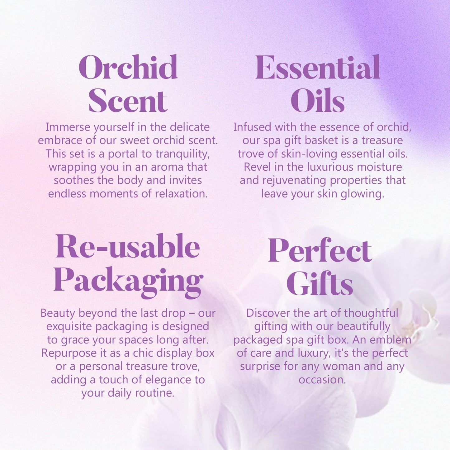 Spa Gifts for Women, Body & Earth 5 Pcs Gifts for Women Orchid Gift Sets for Women, Bath and Body Gifts Set, Valentines Day Gifts for Women, Self Care Bath Gifts for Women