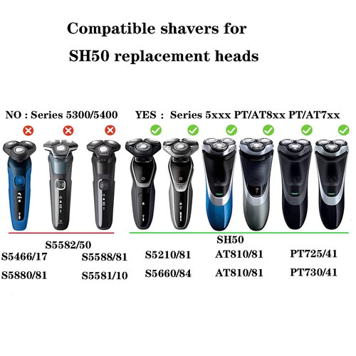 SH50 Replacement Blade Heads for Philipss Norelcos Series 5000 Electric Shavers OEM SH50 MultiPrecision Blades Head for AquaTouch(S5xxx) PowerTouch(PT8xx PT7xx) and AquaTouch(AT8xx AT7xx)6 pack