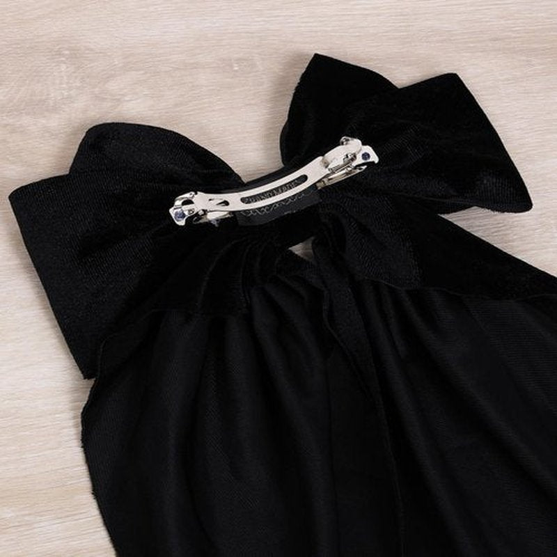 2pc Large Hair Bows for Women Girls Thick Hair,Black Velvet Ribbon Hair Bow Clips with Long Tail French Barrette Hair Clamps Wedding Ponytail Holder Decor Accessories