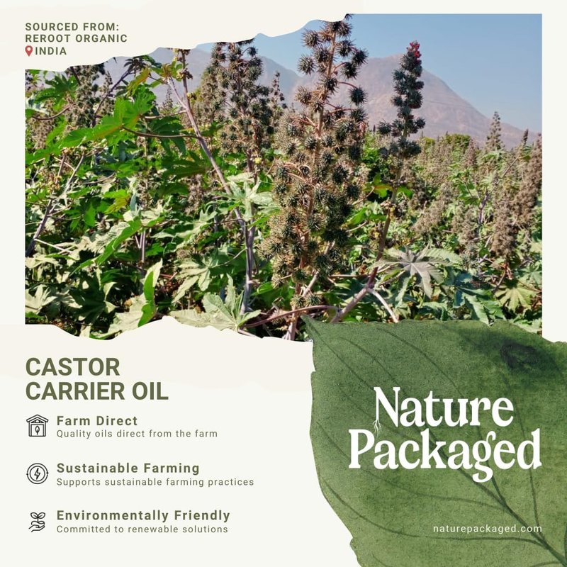 Nature Packaged Organic Castor Oil Direct From India - Cold Pressed Castor Oil For Face, Hair Growth, Eyelash Serum, Eyebrow - Skin and Face Moisturizer and Detox - Hexane Free 32oz