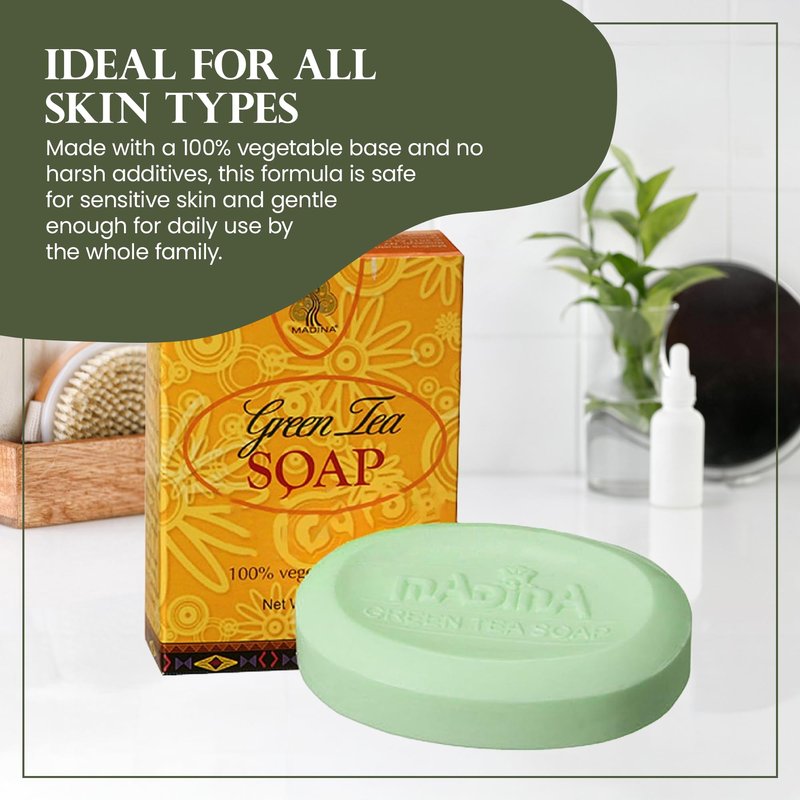 Madina Green Tea & Vitamin E Soap Bar – Antioxidant, Moisturizing, Hydrating, Skin Rejuvenating, Gentle Daily Cleanser, Vegetable-Based, For All Skin Types, 6 Pack (3.5 oz Each)