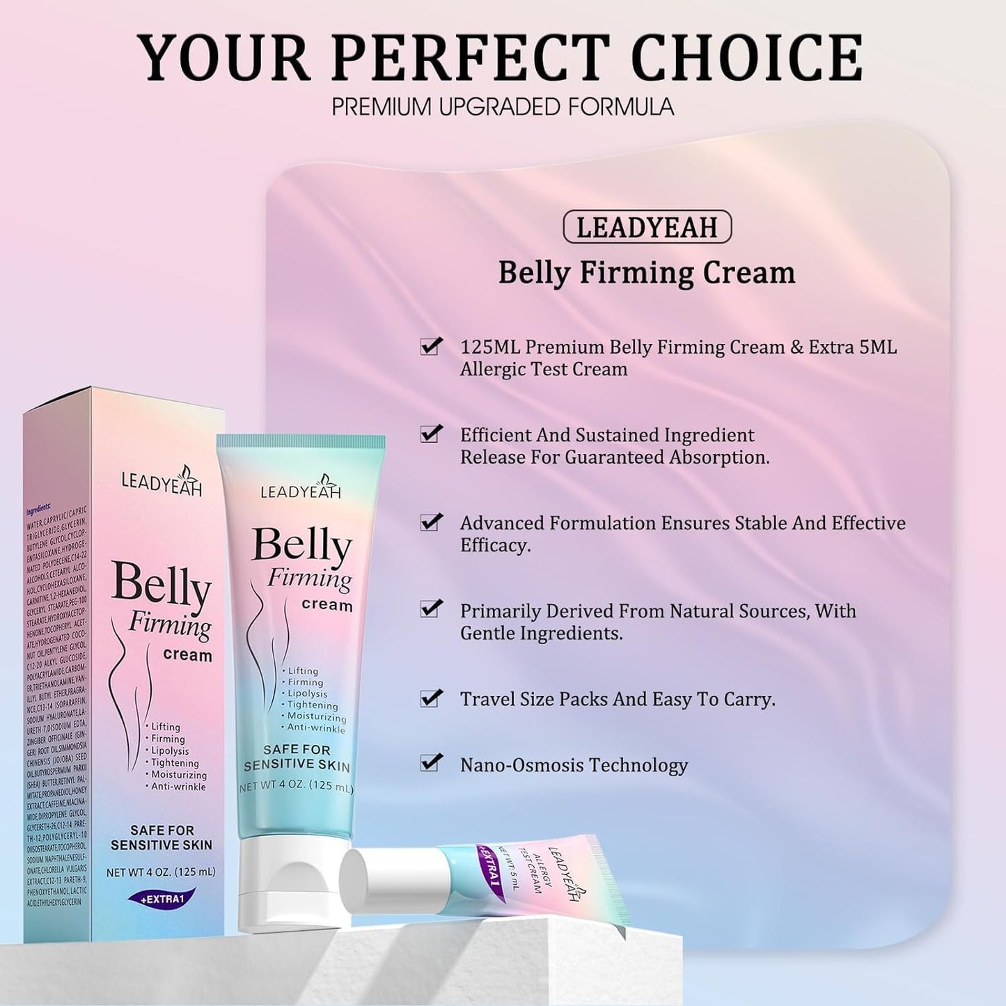 Leadyeah B Flat Belly Firming Cream - Moisturizing, Firming for Stomach, Thighs and Butt, Body Lotion for Women and Men, 125 ML
