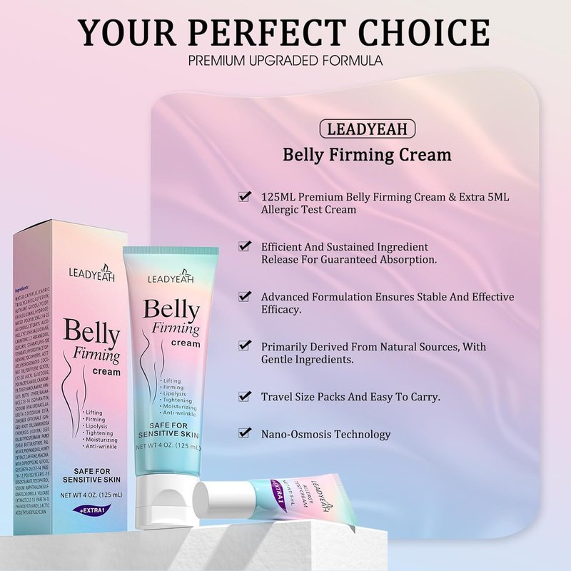Leadyeah B Flat Belly Firming Cream - Moisturizing, Firming for Stomach, Thighs and Butt, Body Lotion for Women and Men, 125 ML