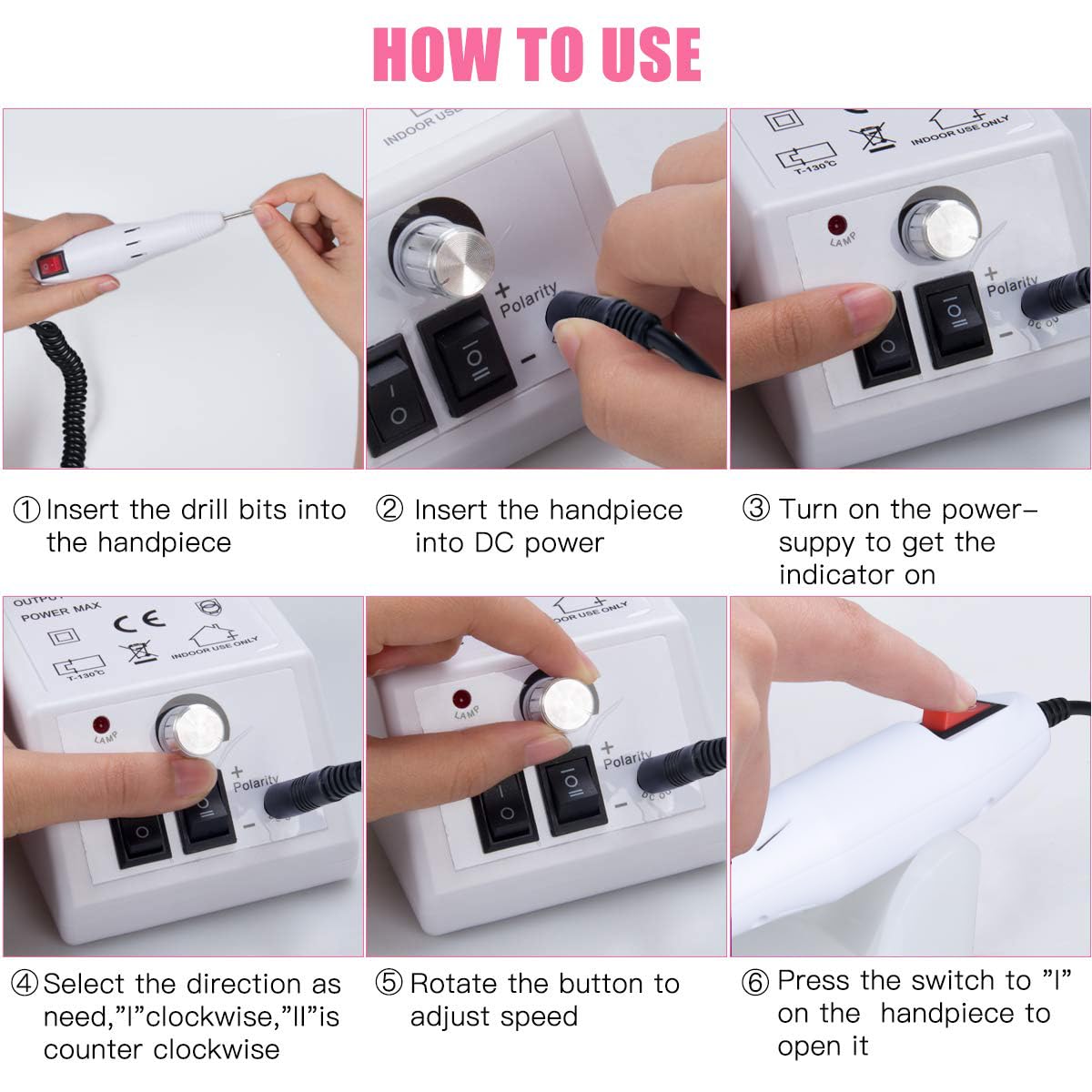 Cadrim Electric Nail Drill, Adjustable Nail File Machine Set with Sanding bands for Manicure Pedicure Acrylic Nails Gel Glazing Nail Art Polisher