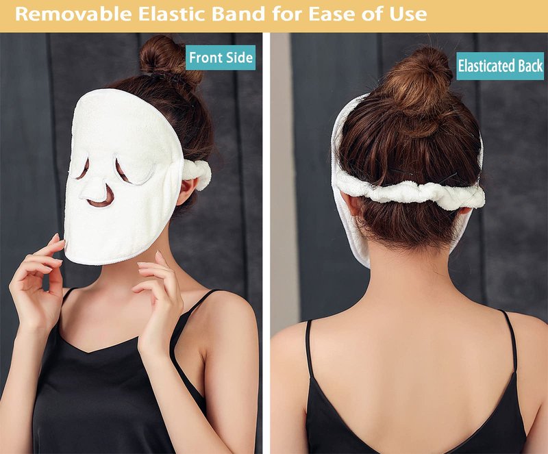 HANSAMU 2 Pack Reusable Hot Cold Face Towel Mask for Skincare, Facial Masks Steamer Facial Kits for Women Girls Estheticians Skin Care, 100 PCS Disposable Preserving, 1 Spa Headband
