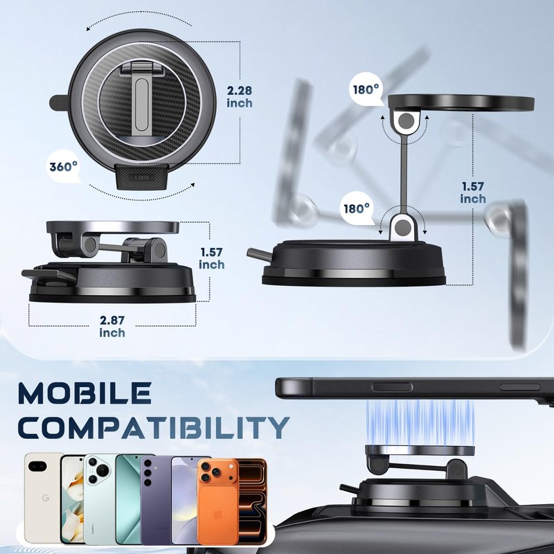 Beniduck Strong Magnetic Phone Holder for Car & Desk, Compatible with MagSafe, Secure Lock, Universal 360° Rota-Table Car Phone Mount for Dashboard, Glass, Table, Carbon Fiber