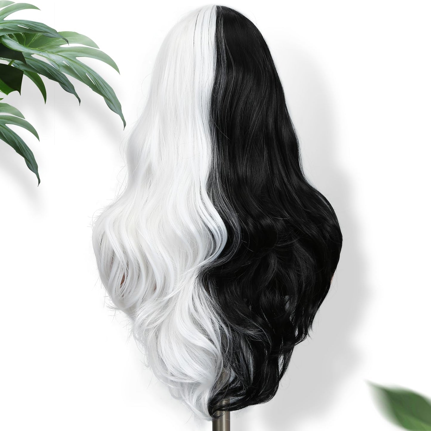 Fancy Hair Half Black Half White Long Curly Wavy Wigs Synthetic Long wavy Wig Daily Party Cosplay Wigs for Black Women 26"