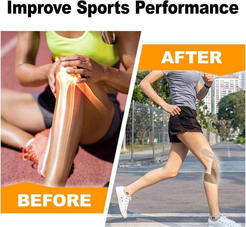 Kinesiology Tape for knees- 60 Pre-Cut Cotton Tape, Smile Line Patches, Frown Line Patches, Smoothing & Tightening sleep tape- Latex Free