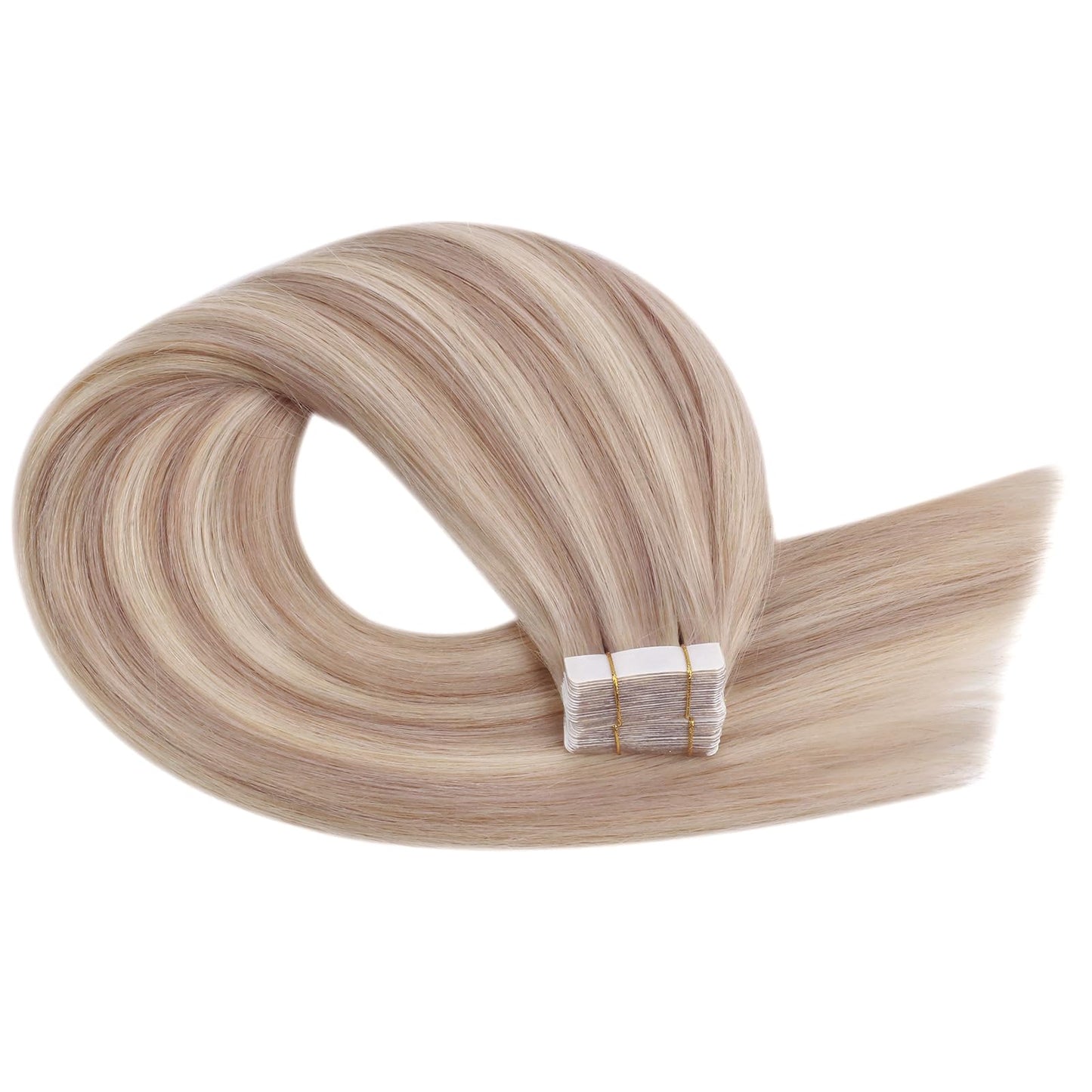 Ugeat Hair Extensions Tape in Human Hair Blonde 16inch Human Hair Tape in Extensions Ash Blonde Highlights Bleach Blonde Natural Tape in Hair Extensions Human Hair 50G 20Pcs