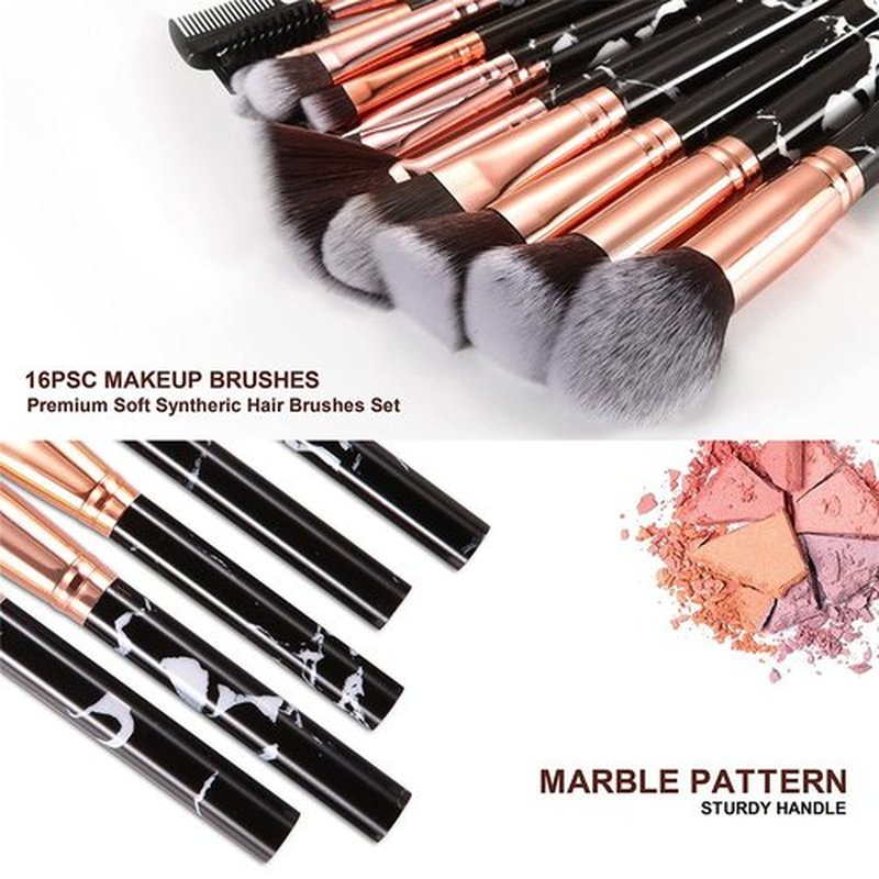 Makeup Brushes Set DUAIU 16PCS Professional Premium Synthetic Black Marble Make Up Brushes Foundation Brush Powder Blush Eyeshadow Brush Set With Makeup Brush Holder and Gift Box