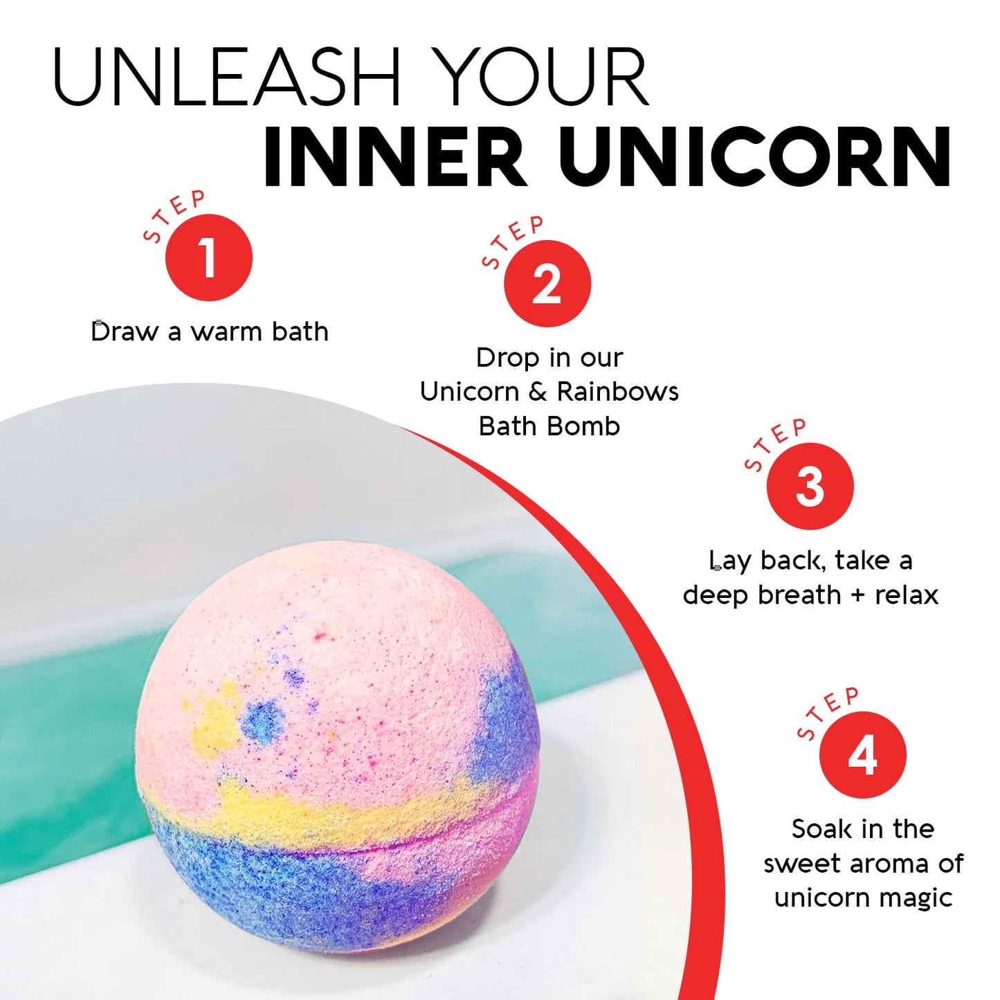 Nature's Beauty Unicorns & Rainbows, Pink Jasmine & Strawberry Scent Bath Bomb for Kids Multi-Pack - Natural, Non-Staining, Fun Bubbly Fizzy Spa Bomb, Made w/Coconut Oil + Witch Hazel, 5.5oz (4 Pack)