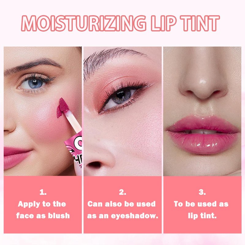 ADMD 3-Pack Creamy Lip Tint Set for Blush & Lip Stain Lip Glaze Buildable Hydrating Lip Glosses Water-Based Formula for a Natural Flush