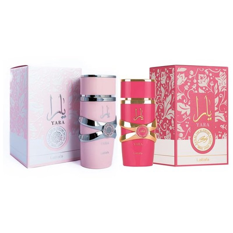 Lattafa 2 Piece Set for Women (3.4 Ounce Yara Eau De Parfum Spray + 3.4 Ounce Yara Candy Eau De Parfum Spray)