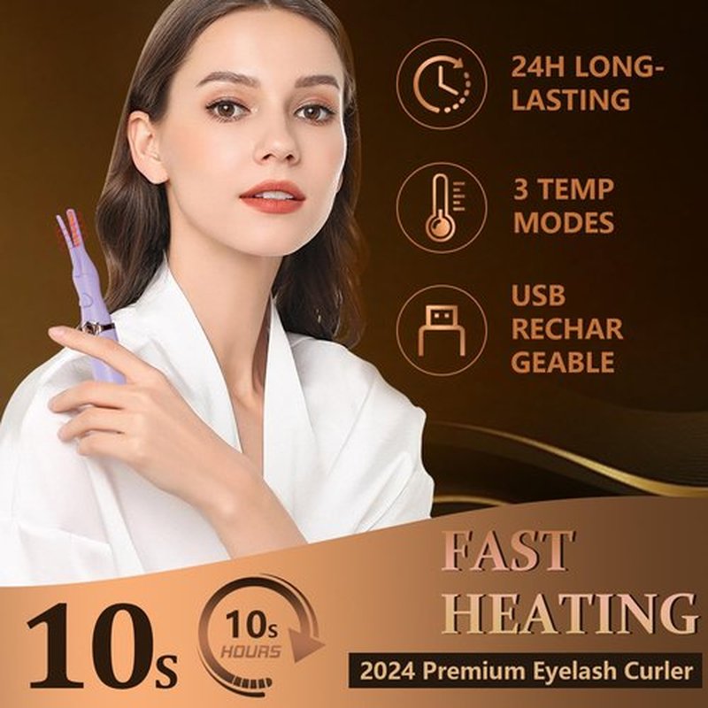 Heated Eyelash Curler - Fast Heat up in 8s - 3 Heat Modes with USB Rechargeable - Electric Eyelash Curler - 24 Hours Long Lasting (Purple)
