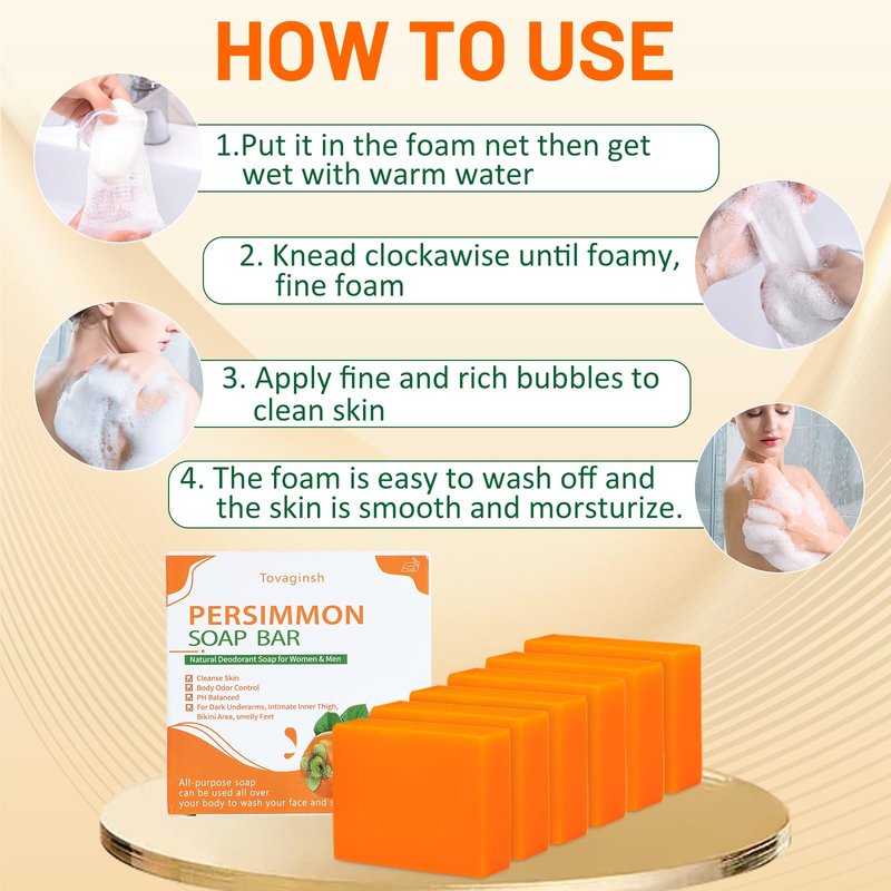 tovaginsh 6Pack Persimmon Soap Bar for Old People Smell Body Odor Control – Natural Persimmon Body Wash for Eliminating Body Odor for Women & Men