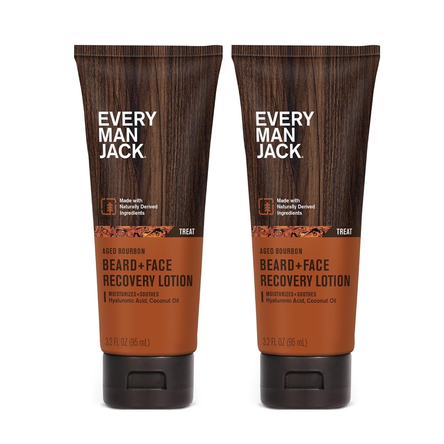 Every Man Jack Beard Lotion - Moisturizing Face & Beard Care - Light Aged Bourbon Scent - 3.2 oz (2 Pack)