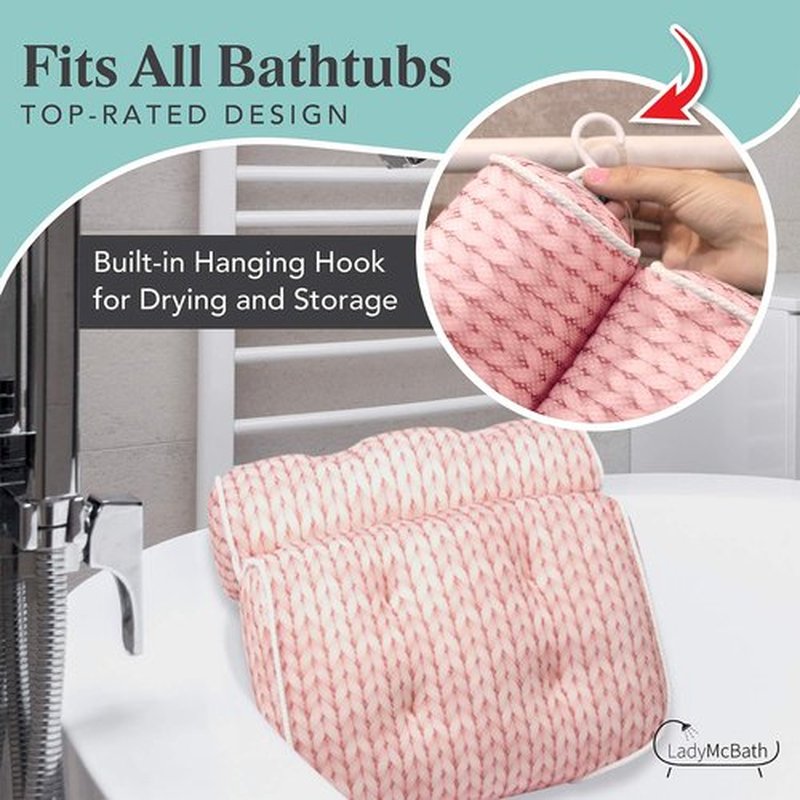 Lady McBath Bath Pillow - Luxury Bath Pillows for Tub Neck and Back Support - Powerful Suction Cups, Machine Washable Bathtub Accessory for Relaxation (Peach)