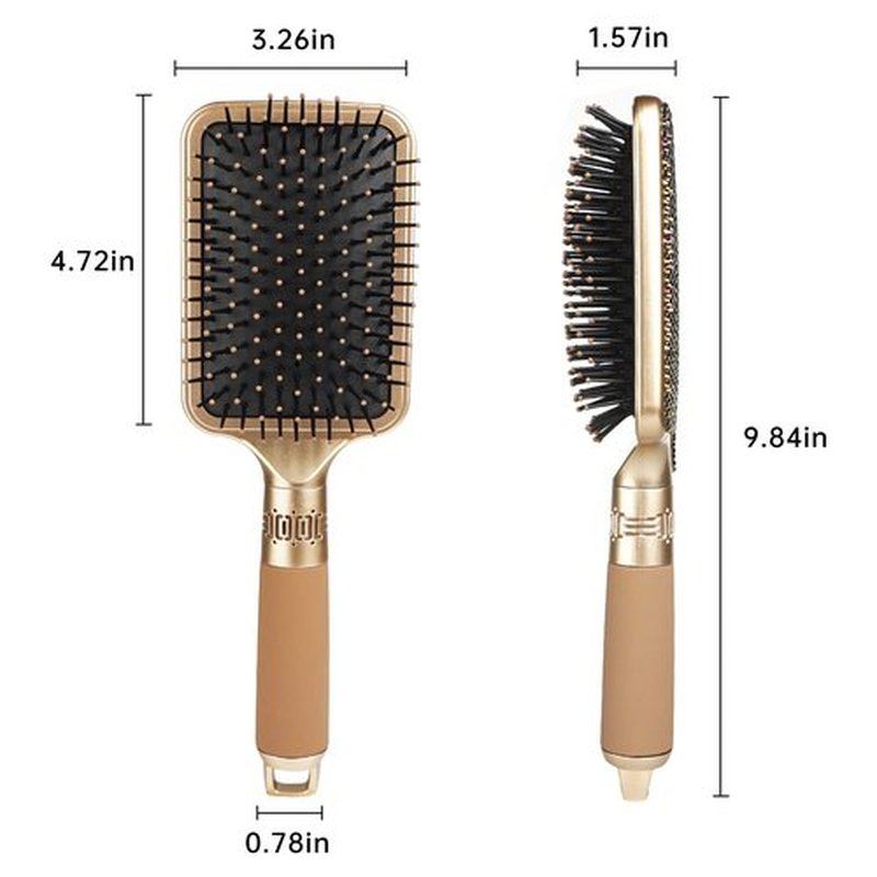 Hair Brush Detangles Instantly Removing Tangles, Knots, Fly Aways Exceptional Wig Brush For Hair Wraps & Weave Management Handmade Luxury Bling Crystal Paddle Brush Cute Rhinestone (Rose Gold)