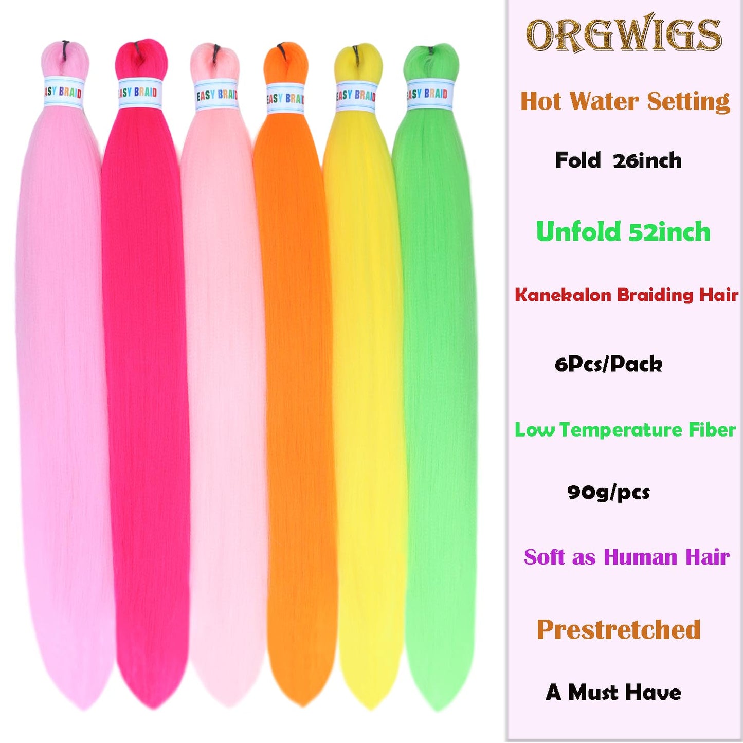 Colorful Pre-Stretched Box Braids 26inch Hot Water Setting Multi-Color Synthetic Braiding Hair