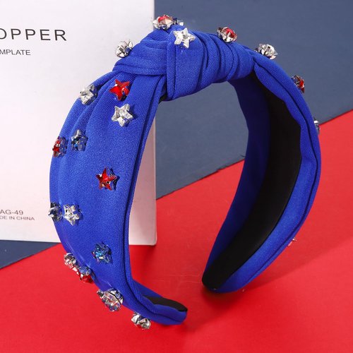 PHALIN American Headband for Women 4th of July Headband Embellished Crystal Rhinestone Knotted Headband USA Star Headband Independence Day Hair Accessories Party Gifts (2PCS D)