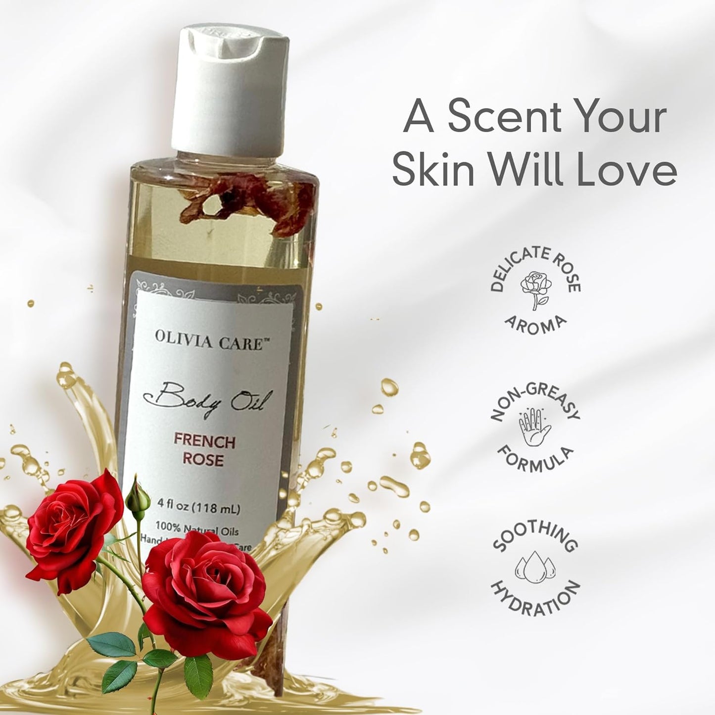 Olivia Care 3 Pack Body Oils: Apricot Fig, French Rose, Jasmine Gardenia - Natural Perfume Oils For Women & After Bath Oils Body Moisturizers, Rich in Vitamin E, K, & Omega (3 Scents)