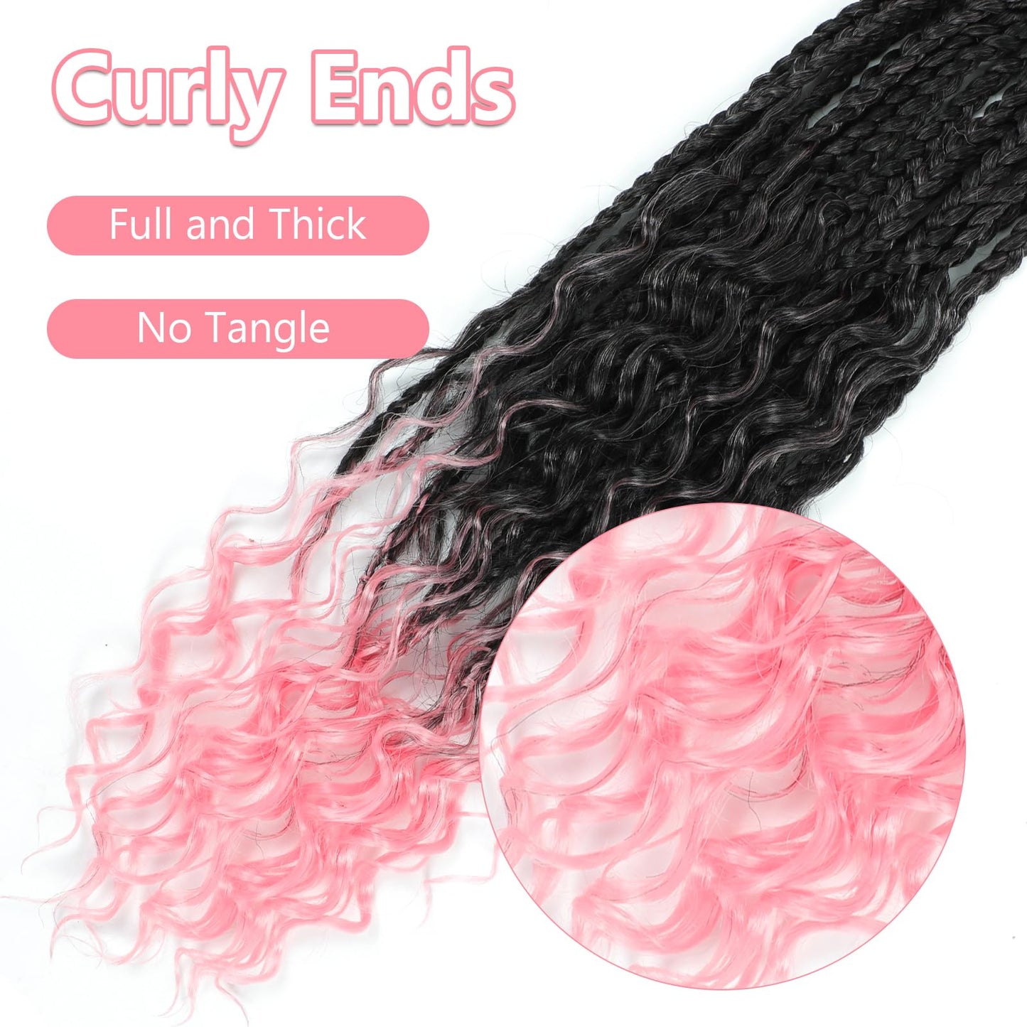 8 Packs Crochet Box Braids- 14 Inch Bohomian Box Braid Crochet Hair Synthetic Braiding Hair Goddess Box Braids Crochet Hair for Black Women(14(8Packs), 1B/Pink)