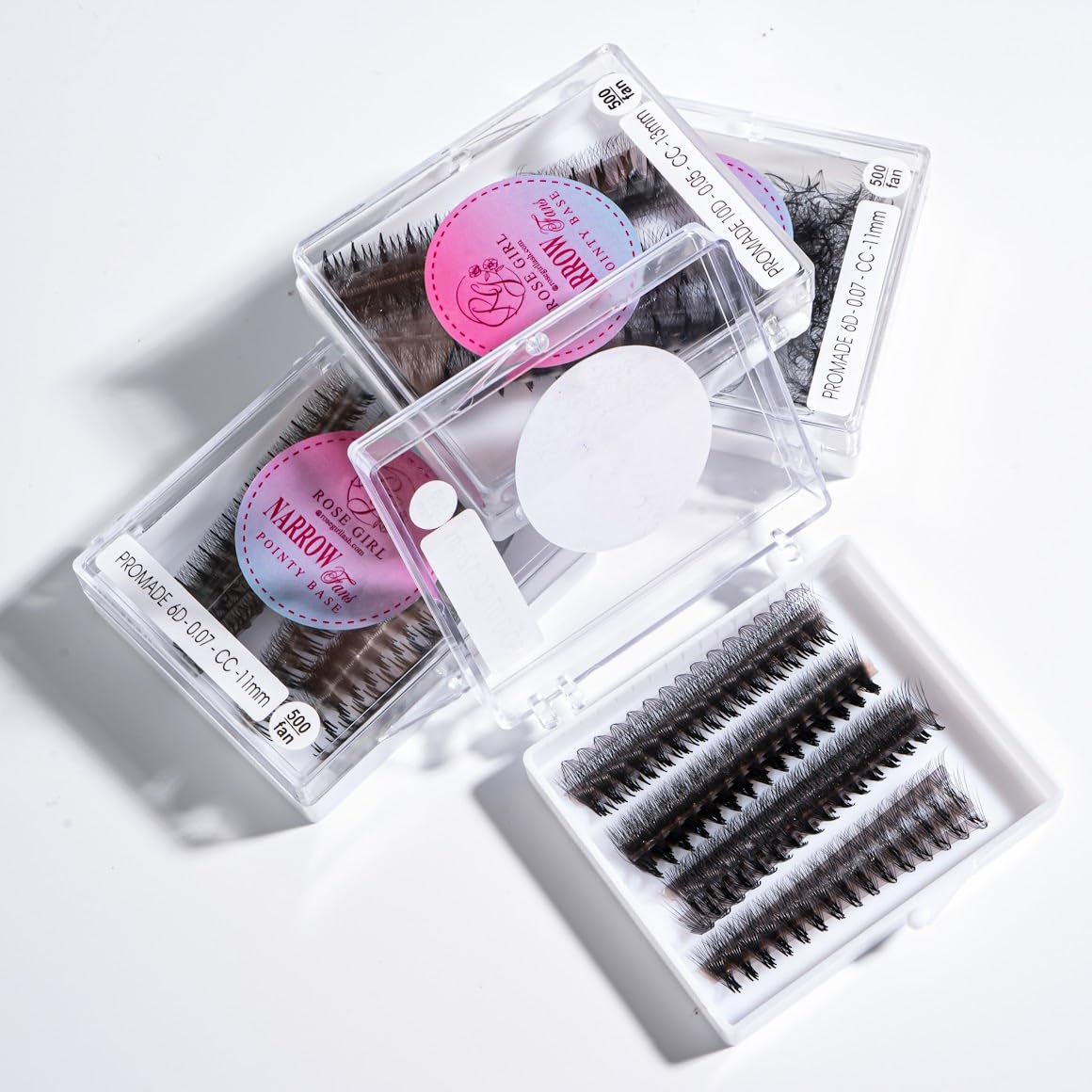 ROSE GIRL 500 Ultra Speed Promade Fans-Natural Look Handmade Volume Eyelash-Narrow Loose Eyelash 3D-16D C CC D Curl-False Lashes Extensions-Thickness 0.03~0.1mm-8~20mm Length(10D-D-0.03 (14 mm))