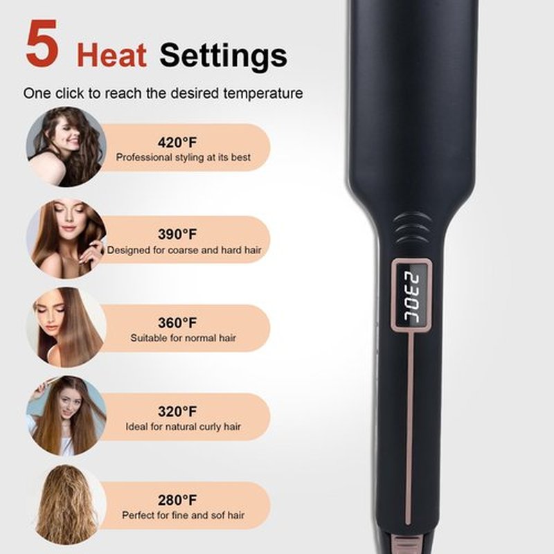 Layhou Adjustable Temperature Hair Straightener Wide Plate Iron Fluffy Electric Hair Straightening Plate