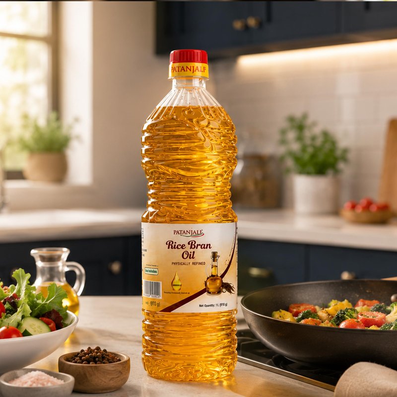 Patanjali Rice Bran Oil, 1 Liter (33.82 fl oz) – Refined Cooking Oil for Everyday Indian & Asian Cooking, Neutral Flavor
