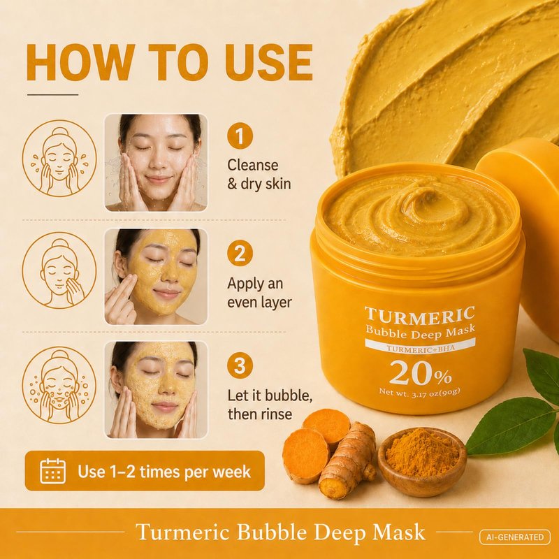 Turmeric Bubble Deep Mask - Oxygenating Clay Mask for Smoothing Skin, Helps Refine Look of Pores, Skin Balancing Facial Care(90g / 3.17 oz) (Turmeric)