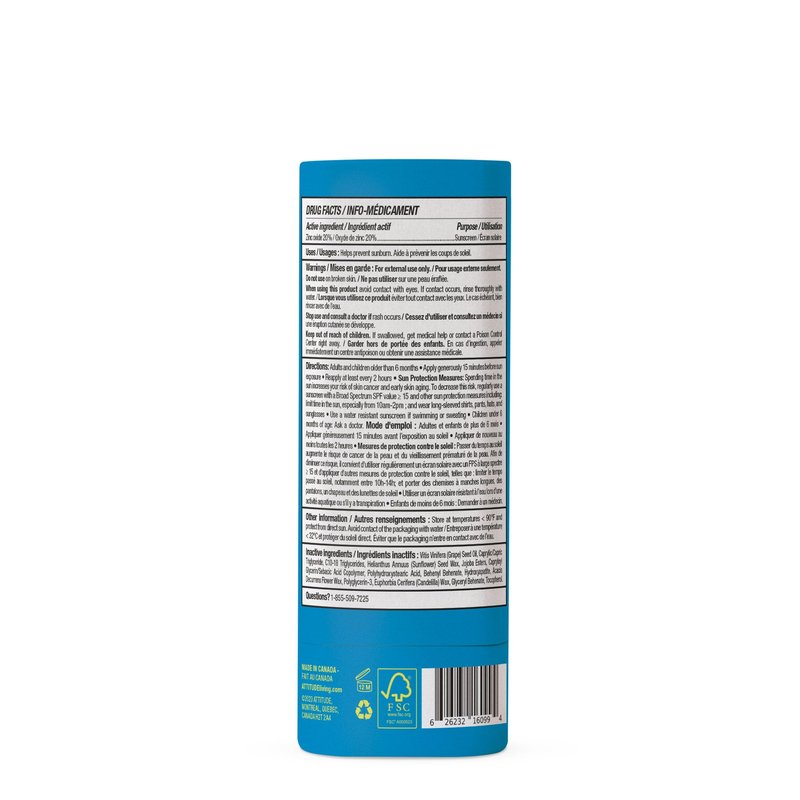 ATTITUDE Mineral Face Sunscreen Stick for Kids, SPF 30, EWG Verified, Plastic-Free, Broad Spectrum UVA/UVB Protection with Zinc Oxide, Dermatologically Tested, Vegan, Unscented, 0.7 Ounce