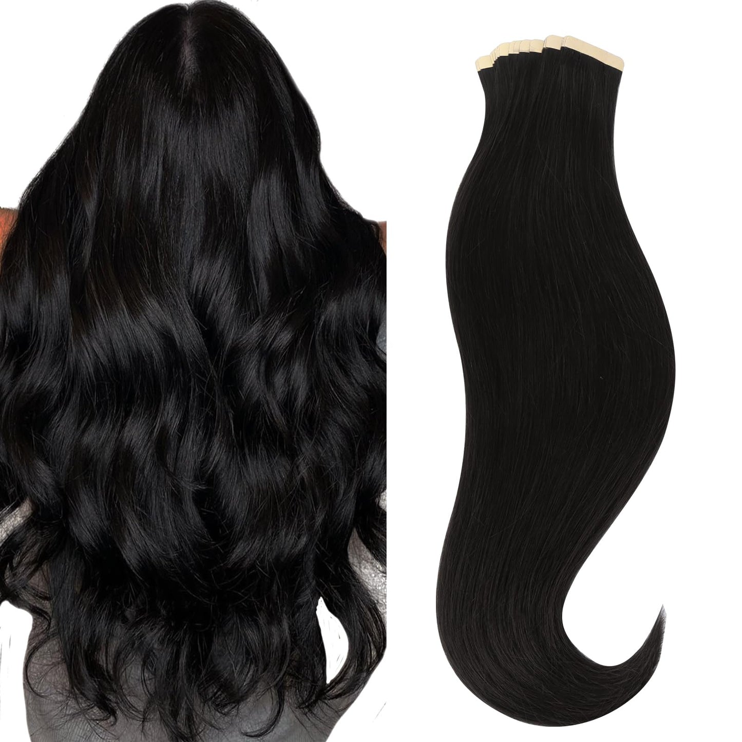 HOTBANANA Tape in Hair Extensions, 20 Inch 20pcs 50g Jet Black Tape in Hair Extensions Human Hair Tape Hair Extensions Straight Remy Human Hair Tape in Extensions